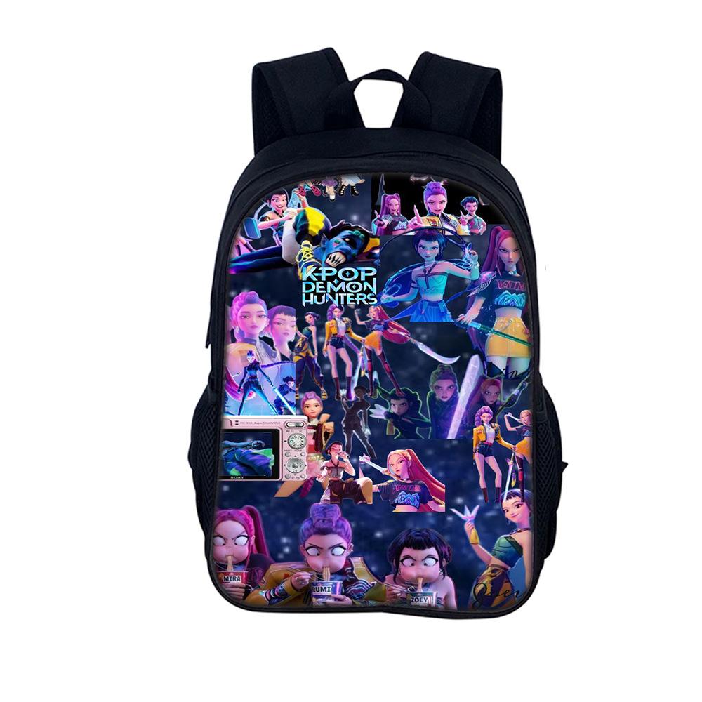 Rucsac cu imprimeu Kpop Huntrix, stil de 16 inch, pentru elevi de școală primară și gimnazială (Grup de fete vrăjitoare)
