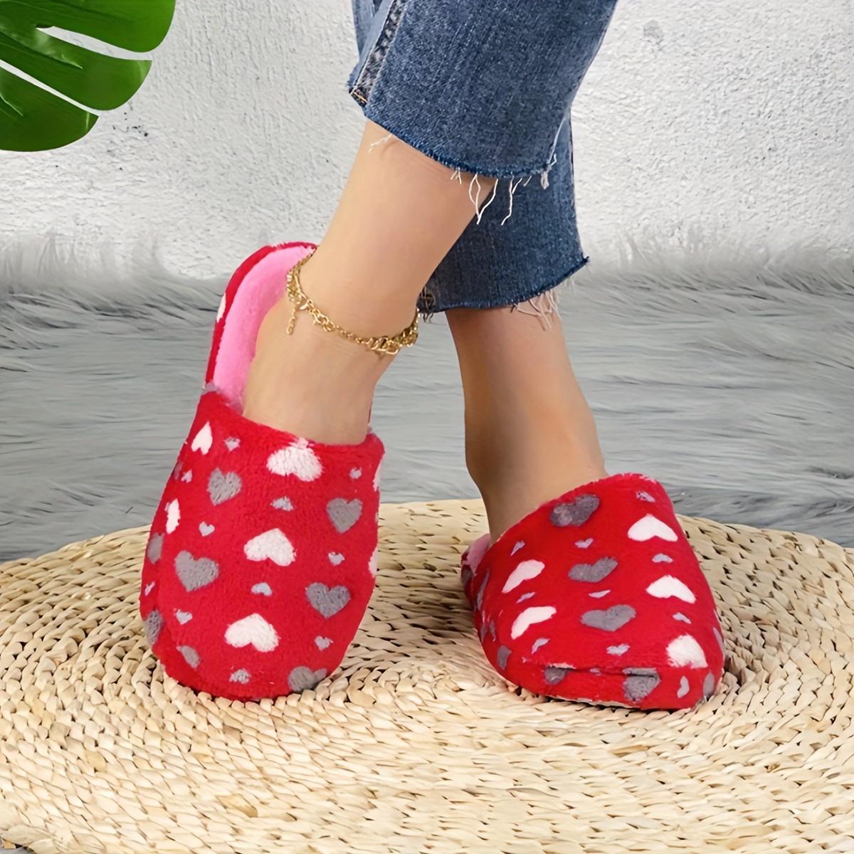 

Женские элегантные плюшевые тапочки-слипоны с узором в виде сердечек, мягкие и уютные домашние туфли для ношения в помещении/на улице 40-41 красный