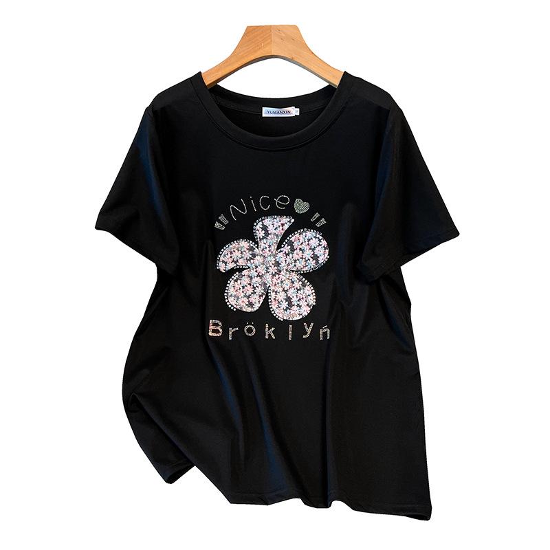 Women's Plus Size Short-Sleeve Loose Mid-Length Slimming Round Neck T-Shirt (Sizes 200-350) Model 6506