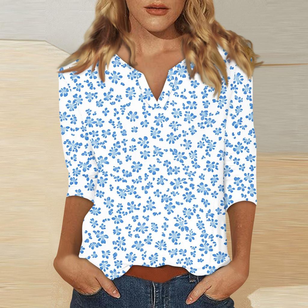 Women's Stand Collar 3/4 Sleeve Printed Top T-shirt