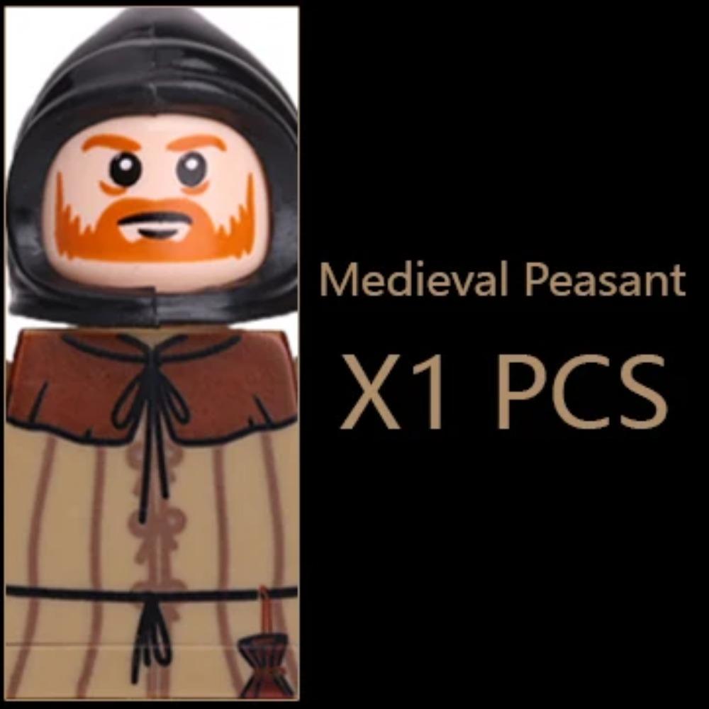 MOC Medieval Villager Figures Witch Blacksmith Farmer Building Blocks Peasant Old Lady Hoe Hammer Soldier Bricks Toys Kids Gift