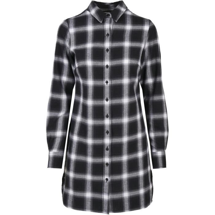 Urban Classics Ladies Cotton Check Shirt Dress Femme Robe Courte Noir/blanc