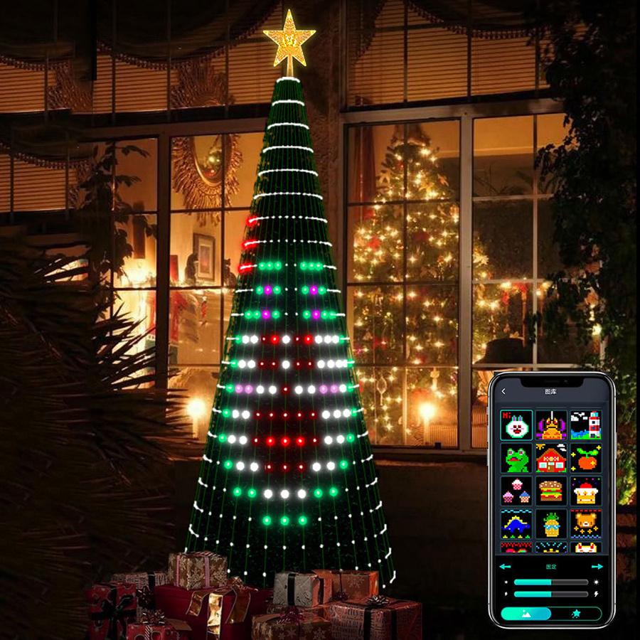 Smart APP Christmas Cone Tree Light 2.1M 400 LED RGBIC Prelit Artificial Tree Lights with Topper Star Dynamic DIY Christmas Tree