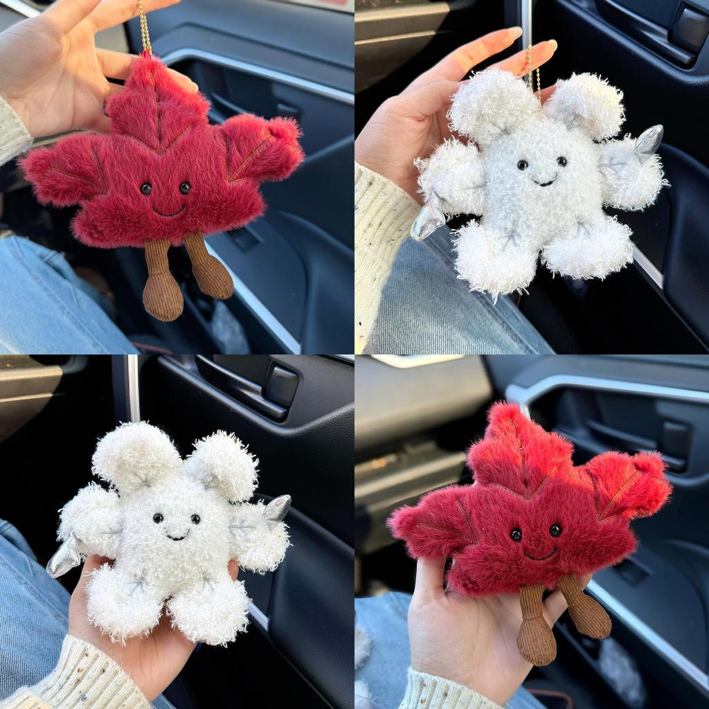 Plüsch-Schneeflocke und Ahornblatt Schlüsselanhänger mit weicher Baumwollfüllung für Mädchen und Jungen