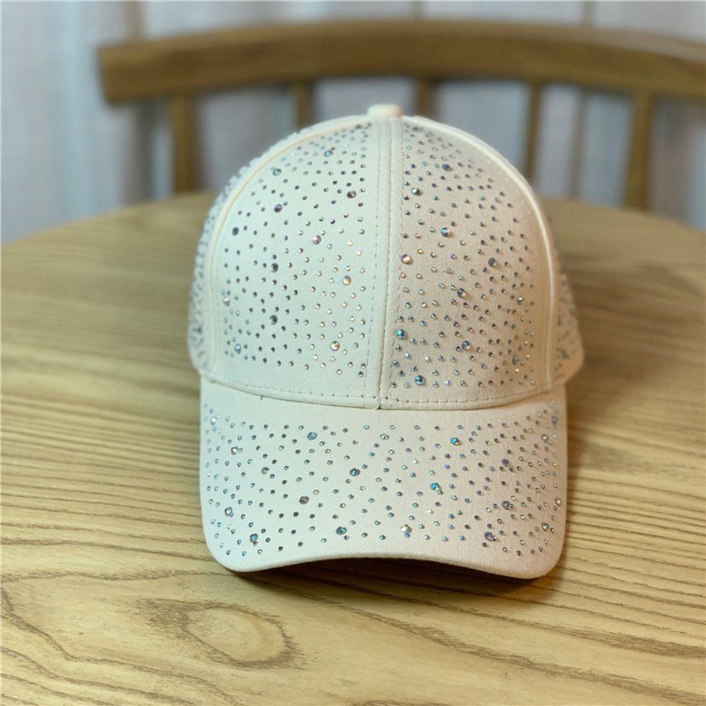 Cotton Full Rhinestone Baseball Hat Solid Color Sunscreen Hat Hotfix Rhinestones Baseball Cap Girl