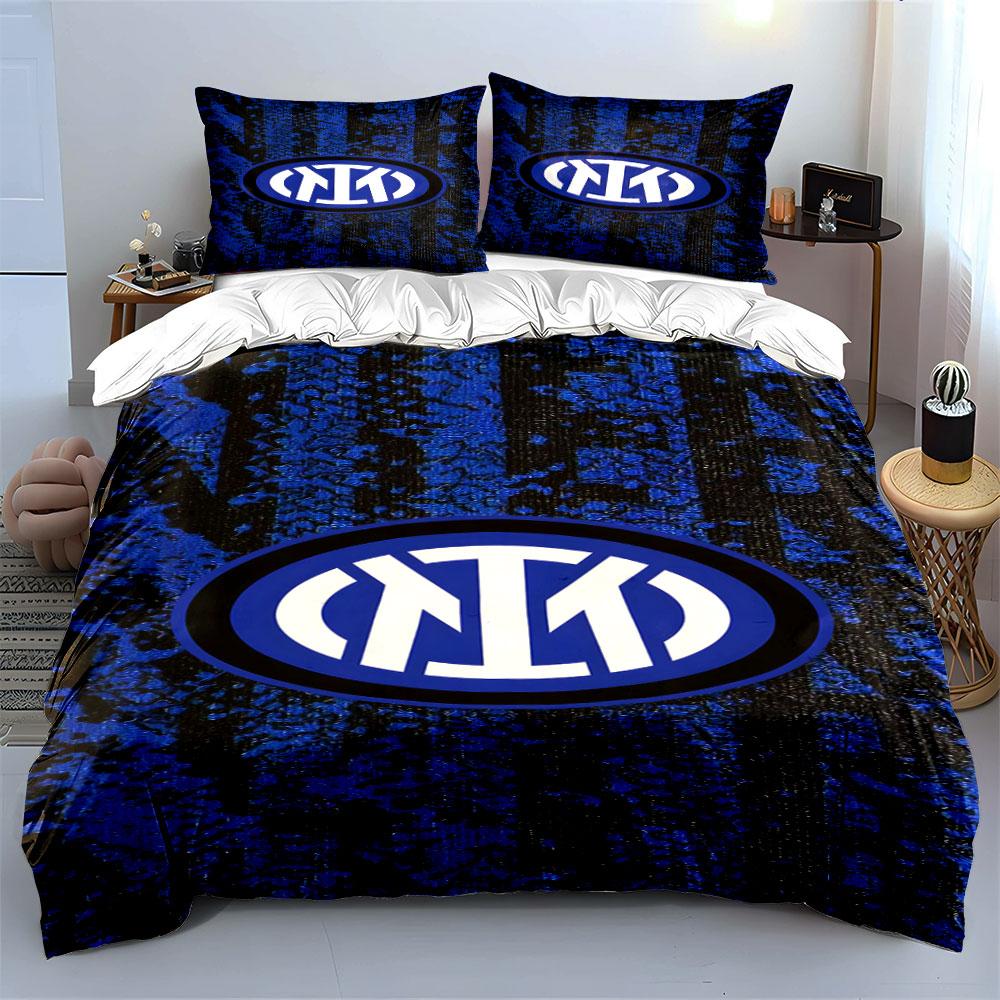 Nero-blu con logo Inter. Set lenzuola Set copripiumino Copripiumini Federe(1*Copripiumino 2*Federe senza imbottitura piumone)