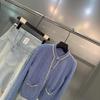 Elegant European Wool Knit Cardigan - Women's Short Round Neck Sweater with Metal Chain (Autumn/Winter)