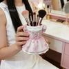 Multipurpose Storage Box Bow Dress Pencil Cup, Ceramic Desk Organizer, Cute Makeup Toothbrush Holder Brush for Girls Room, Office Gift Women Pen