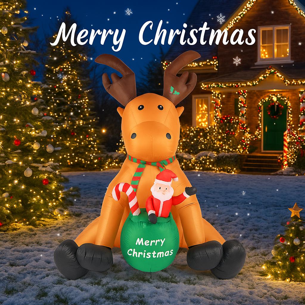 8.2FT Inflatable Toy Reindeer Candy Santa Claus Gift Bag LED Lit Xmas Yard Lawn Party Decoration Christmas Home Supplie Ornament