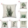 Elegant Green Leaves Patterned Linen Pillow Case Decorative Cushion Cover 18"x18