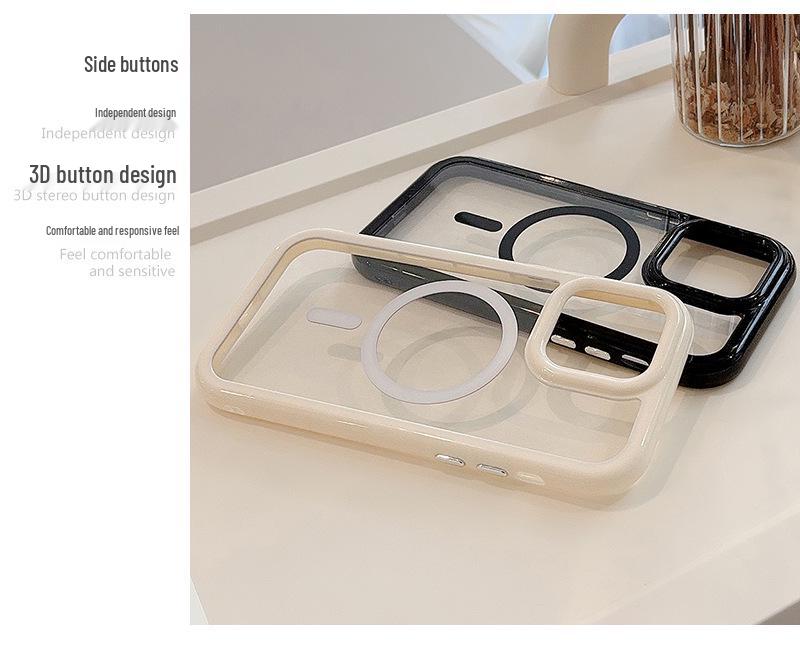 Cream Magnetic Acrylic Drop-proof iPhone Case for 11 To 16 Series, Compatible with 15 Pro Max.