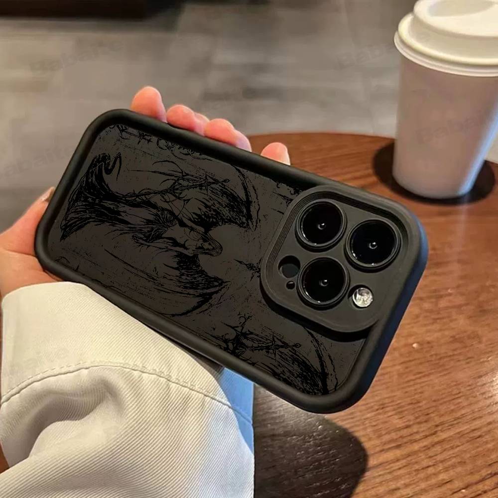 Luxury Black Angel Death Demon Phone Case For iPhone 17 16 15 14 13 12 11 Pro Max 16E Plus INS Soft Cover