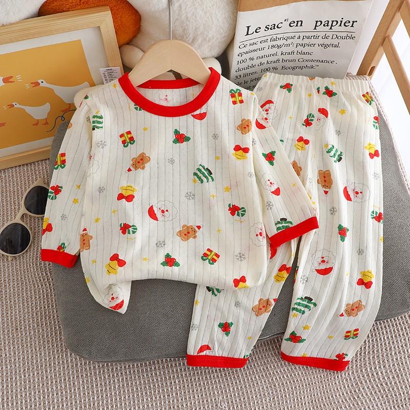 Kids Cotton Long Sleeve And Pants Pajamas Set Soft Breathable Baby Sleepwear Cartoon Room Wear Boys Girls Clothes