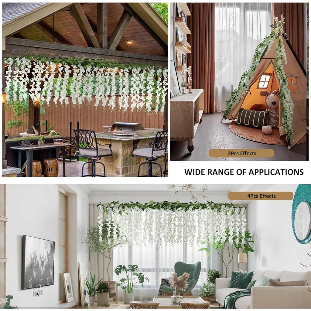 12pcs Thick Wisteria Flowers Fake Wisteria Hanging Flowers Artificial Wisteria Flowers Ceiling Flower Plants Exterior Decoration