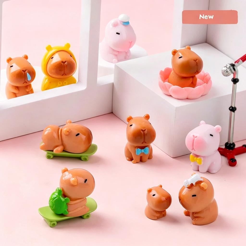 10Pcs Mini Capybara Resin Figures, Cute Animal Statues for Home Office Decor, Micro Landscape & Dollhouse Props