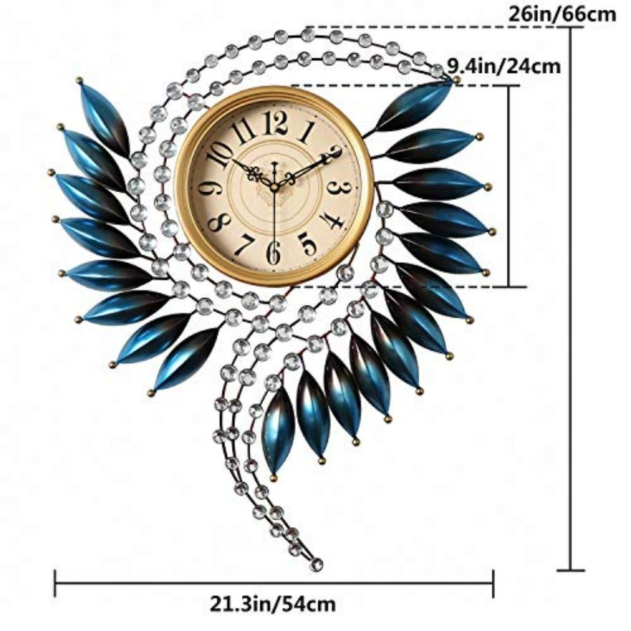 Crystal Metal Wall Clock Silent Non Ticking 26×21 Quality Quartz Battery Operated Decorative Clock in Silver for Kitchen Living