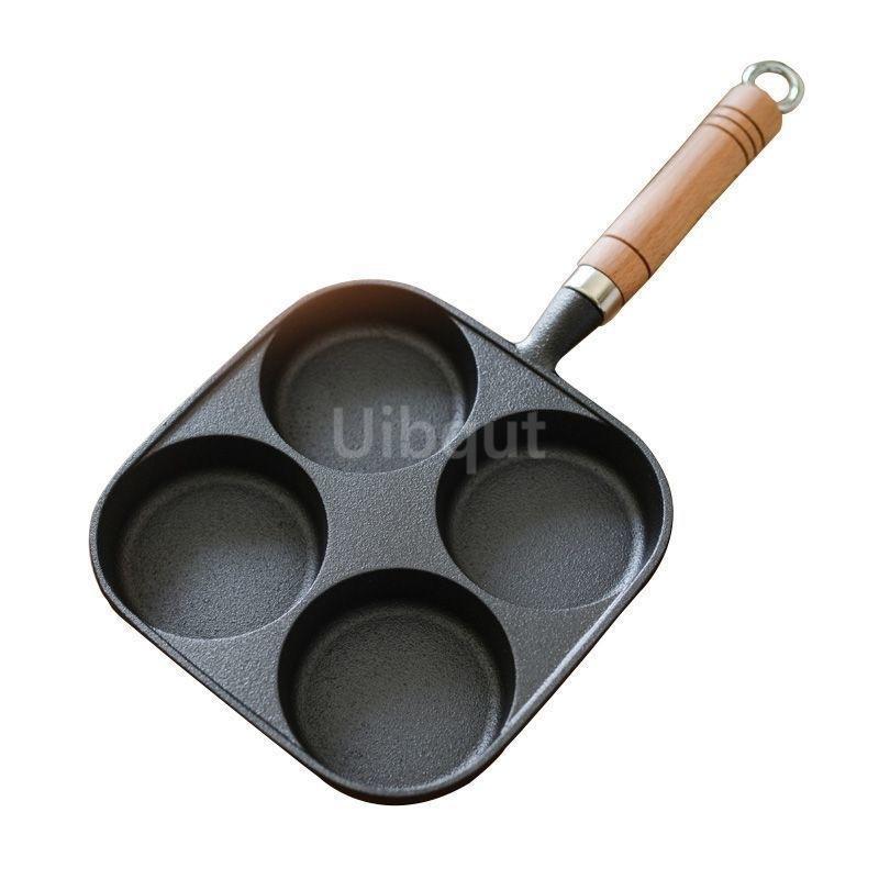 4 Holes Omelette cast iron Non-Stick Pan Breakfast Burger Skillet Thickened Flat Breakfast Pan Frying Pan Kitchen Cookware 17X28CM