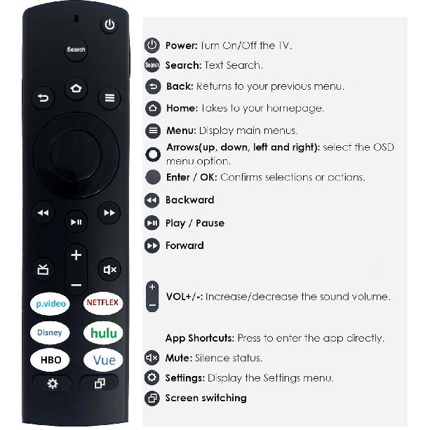 Universal Remote Control for Toshiba Smart TV and Insignia Smart TVs - No Setup Required