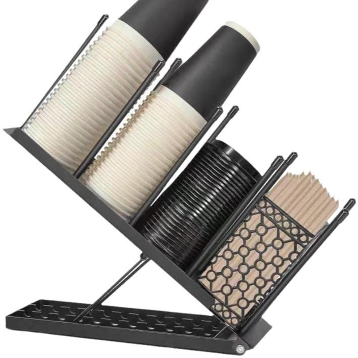 Кованая подставка для чашек - Съемный держатель для кофейных и чайных чашек для магазинов молочного чая, кухни, офиса | Многоуровневый органайзер для хранения чёрный