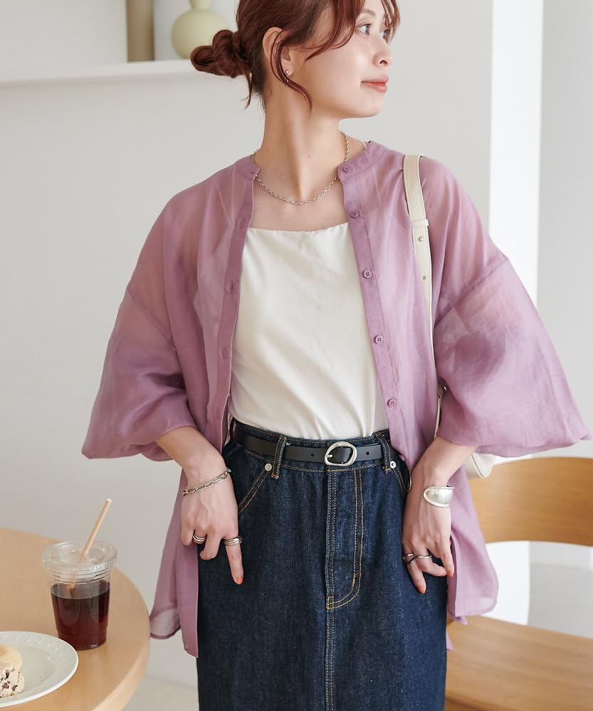 Sheer Band Collar Shirt Colors DCZ1041204A0001 Free Size Violet [Discoat] [Discoat] [Revival] (Web-Exclusive Available)