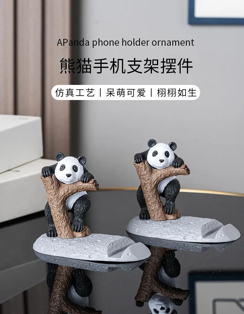 New Design Phone Stand Desk Accessories Resin Panda Figurines Home Decor Decorative Tabletop Ornaments Cute Phone Holder