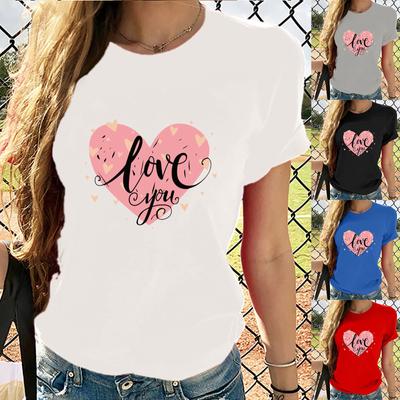 Women's Casual Fashion Large Yards Of Love Print Round Neck T-shirt