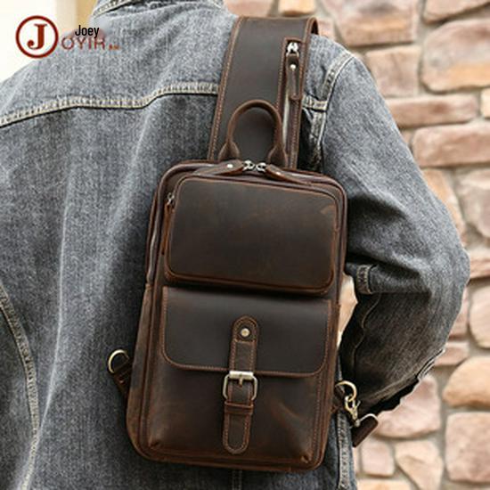 Pánská crossbody taška na hrudník z kůže Crazy Horse: Velká kapacita, Retro minimalistický design pro cestování v přírodě
