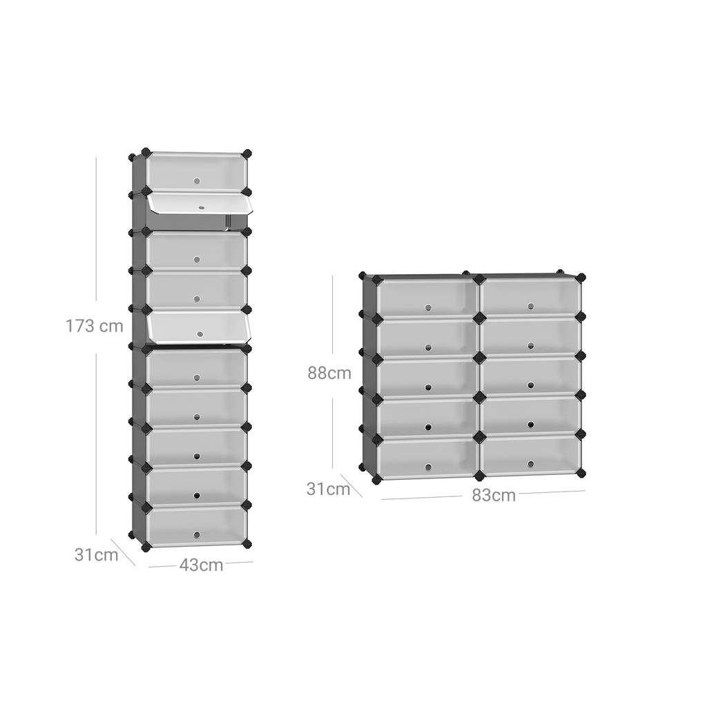 SONGMICS Steckbares Schuhregal, Rechteckiger Aufbewahrungs-Organizer, Modulare DIY-Aufbewahrungsregaleinheit mit 10 Fächern, 40 x 30 x 17 cm pro Fach