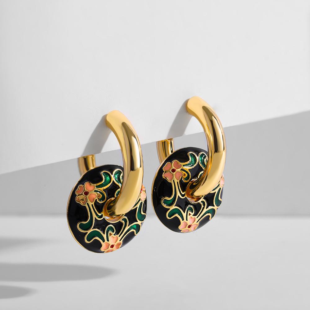

Gold Color Stainless Steel Chunky Hoop Earrings Enamel Flower Donuts Round Loop Earring for Women Fashion Zircon Brincos 2022