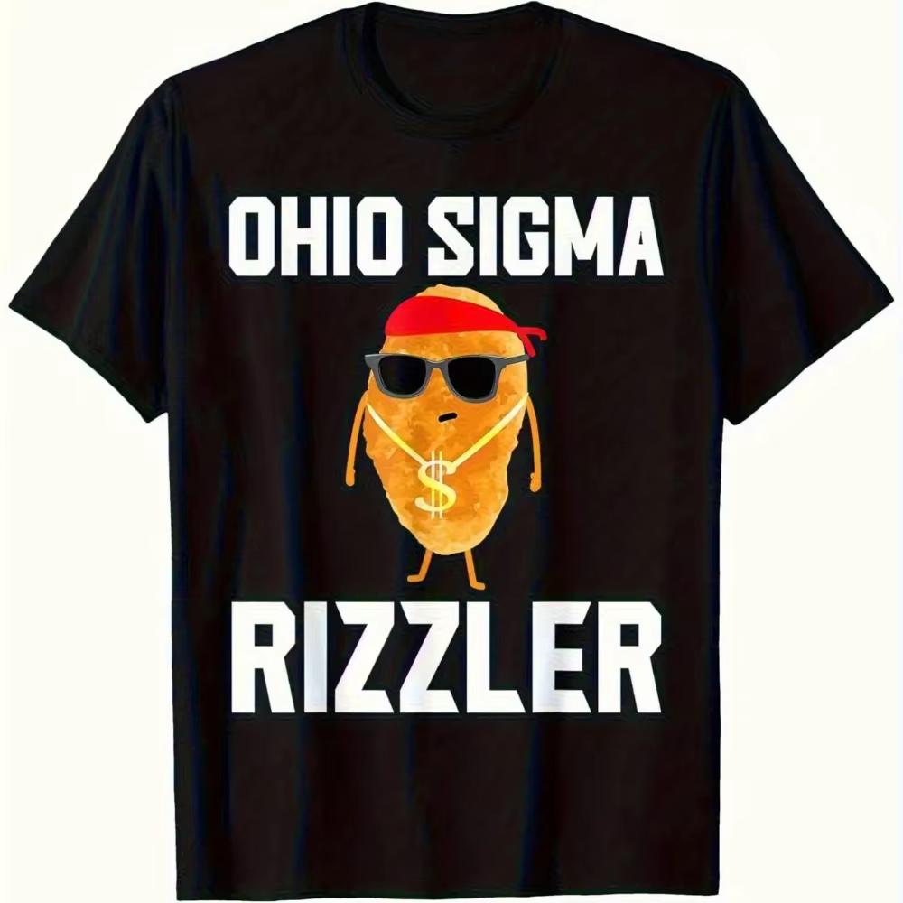 

Футболка с мемом Ohio Sigma Rizzler для Поколения Z, вирусная в интернете, с изображением картофеля, знака доллара, очков, черная с коротким рукавом S