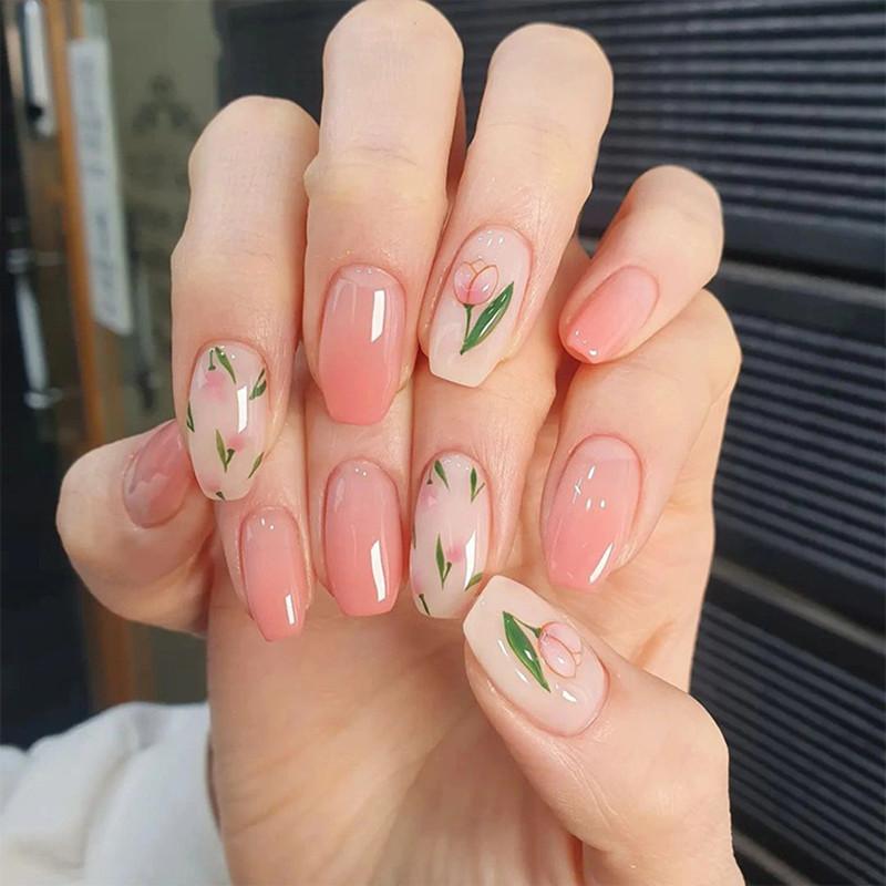 6pcs 3D Elegant Tulip Flower Nail Art Stickers Peach Pink Floral Sliders Adhesive For Nail Decals Manicure Nail Decal Decoration