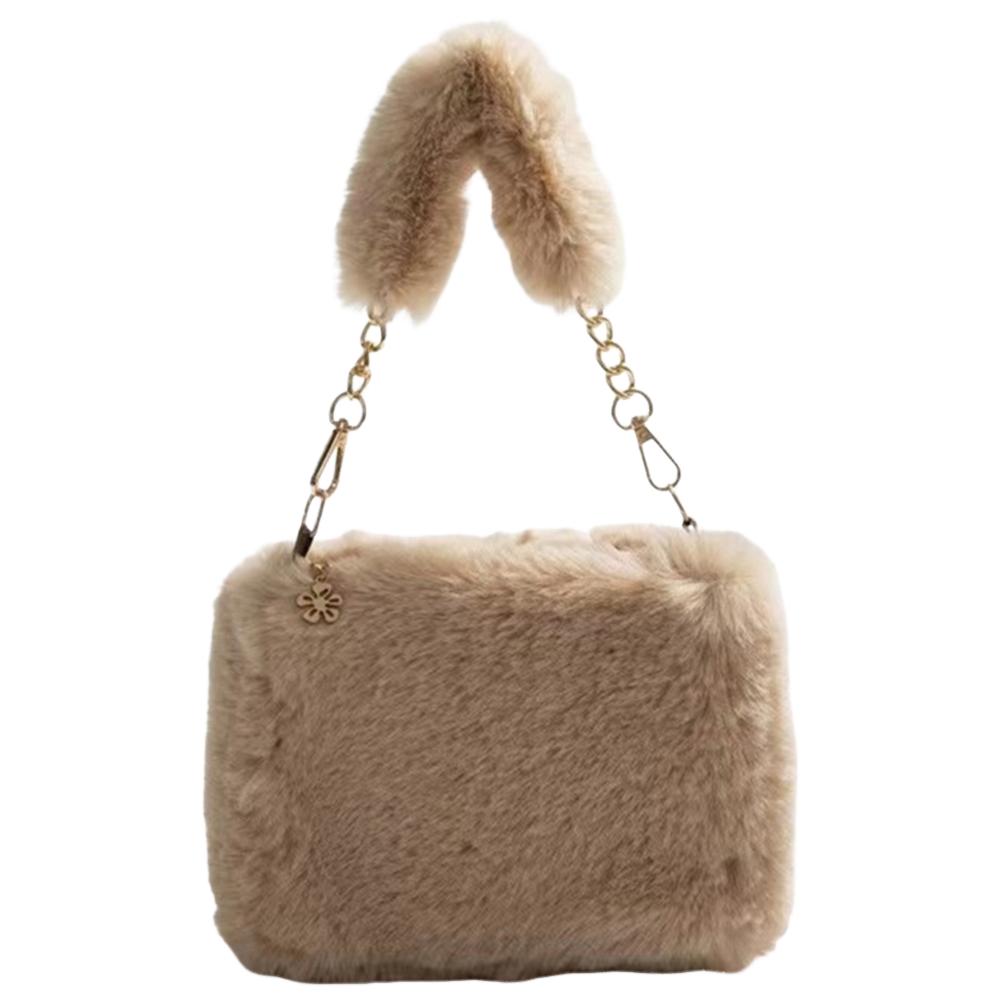 Women Faux Fur Tote Bag Casual Fuzzy Crossbody Bag Versatile Furry Satchel Bag Soft Cute Fall Winter Female Purse