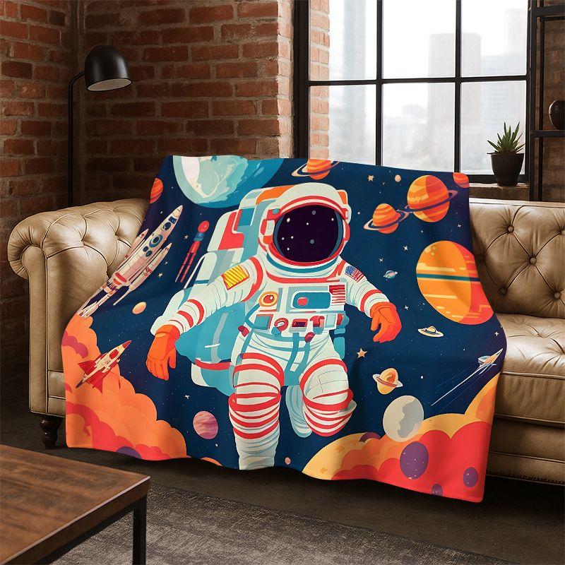 Cartoon Astronaut Universe Spaceman Outer Space Flannel Blanket Soft Warm Throw Blanket for Bedroom Living Room Bed Travel kids