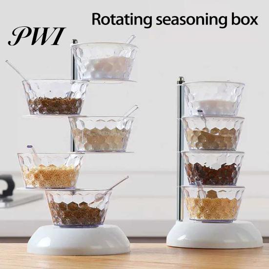 Spice Container Seasoning Box Multiple Layers Good Sealing Large Capacity Sugar Salt Transparent Rotatable Vertical Jar Kitchen Accessories