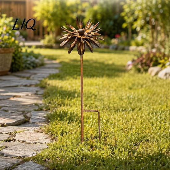 Artistic Outdoor Stake Vintage Rusty Cornflower Ground Stake, 24 Inch Metal Wire Art Decor, Rustic Garden Sculptures for Lawns Yard Patio Home