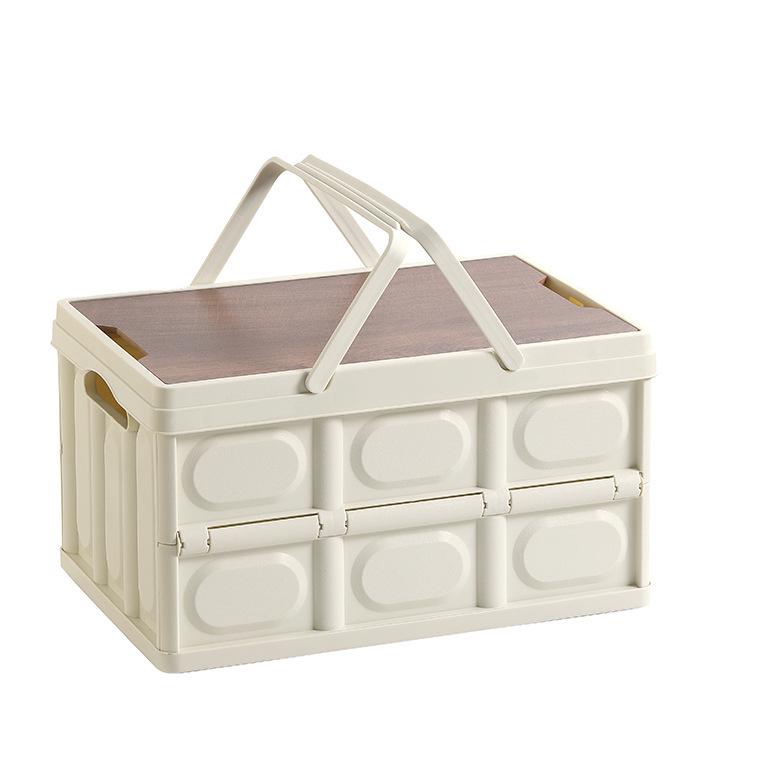 Portable Folding Picnic Basket with Wooden Top