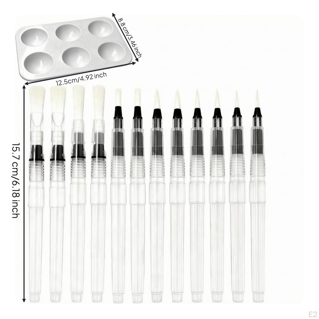 12 Pieces Fillable Water Pen | Refillable, Watercolor Brush Pen, for Travel Sketching