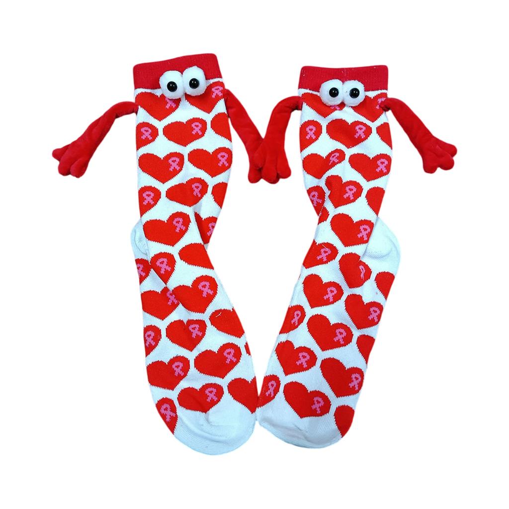 Valentine's Day Couple Heart-Shaped Magnet Socks With Hand-Holding (Mid-Calf Socks)