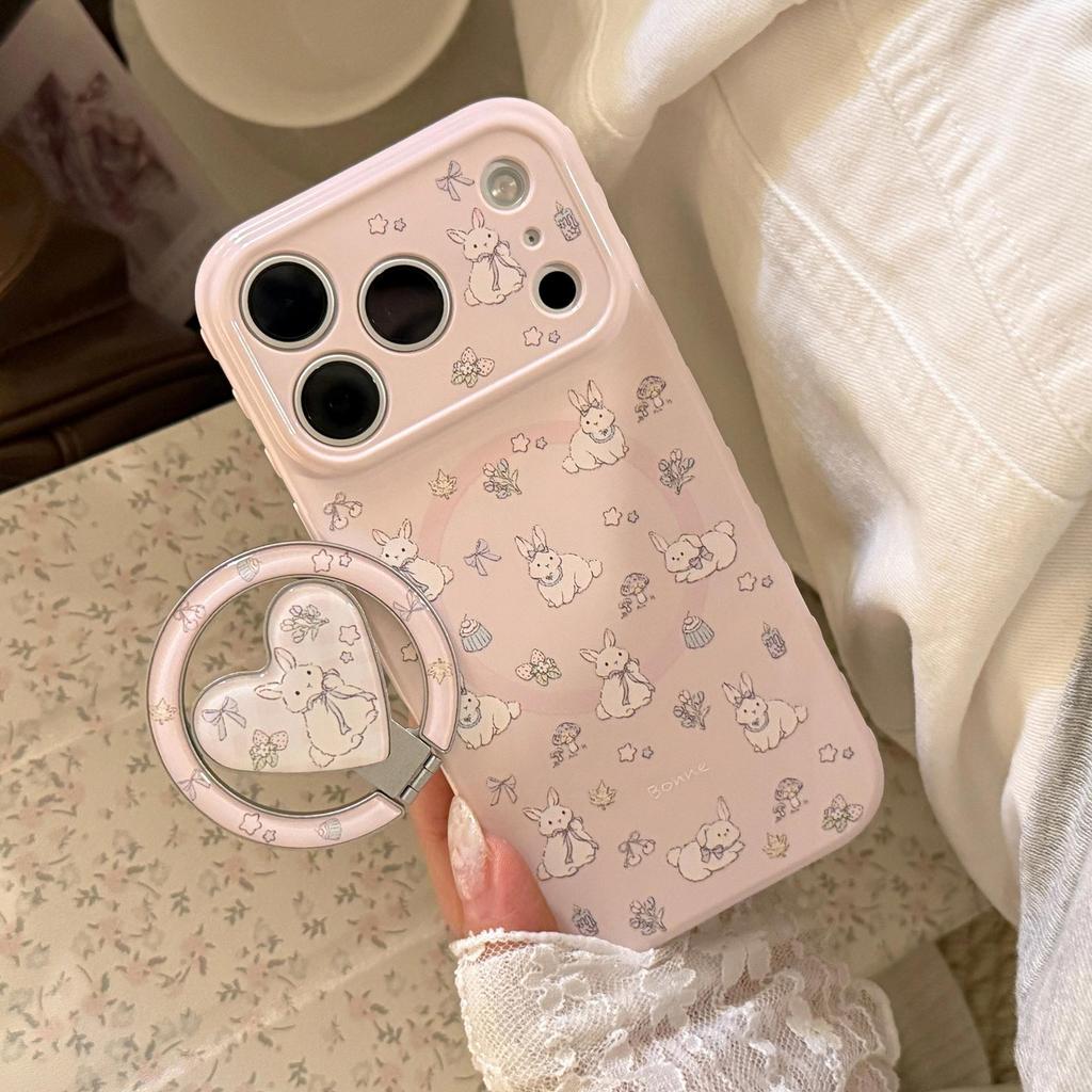 Cute Bunny Heart-Shaped Magnetic Phone Case for iPhone 16, iPhone 17, and iPhone 17 Pro Max