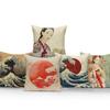 Capa de Almofada Estilo Japonês Mulher Ondas do Mar Nascer do Sol Montanha Casa Quarto Sofá Externo Capa de Almofada Presente Capas de Almofada Personalizadas
