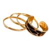 Gold Tone Geometric Leopard Print Layered Open Cuff Bracelet Minimalist Vintage Style Womens Fashion Jewelry