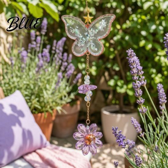 Balcony Decoration Ornament Butterfly Faux Crystals Suncatcher with Hook Hanging Sun Catcher for Windows Sparkling Wind Outdoor Courtyard