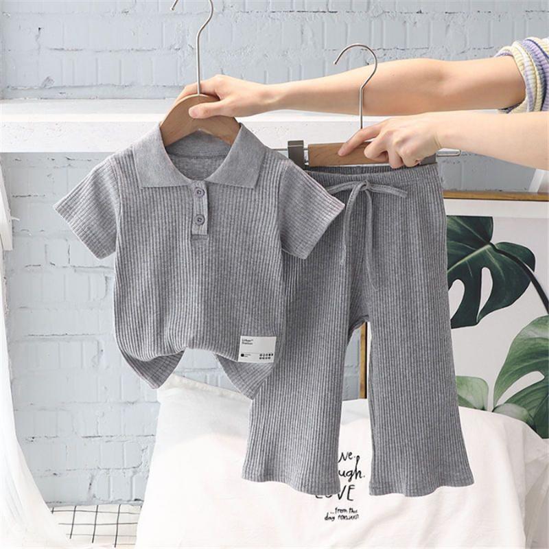 

Girls Polo T-Shirt Sets Summer Kids Short Sleeve Suits Baby Lapel Tops+Pants 2Pcs Children Clothing Casual Outfits 2-8Y 80 серый