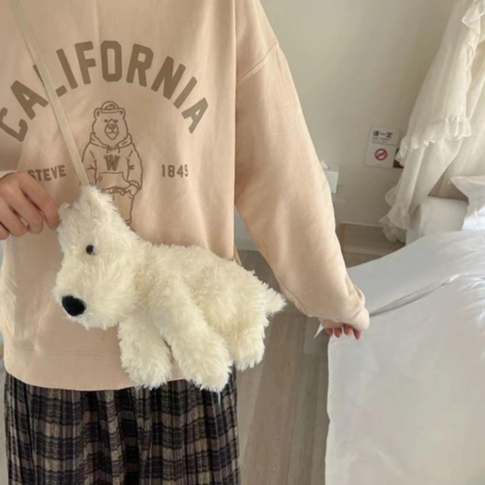 Süße West Highland Welpen Umhängetasche Flauschige Kawaii Crossbody Tasche Stofftier Tasche Mädchen