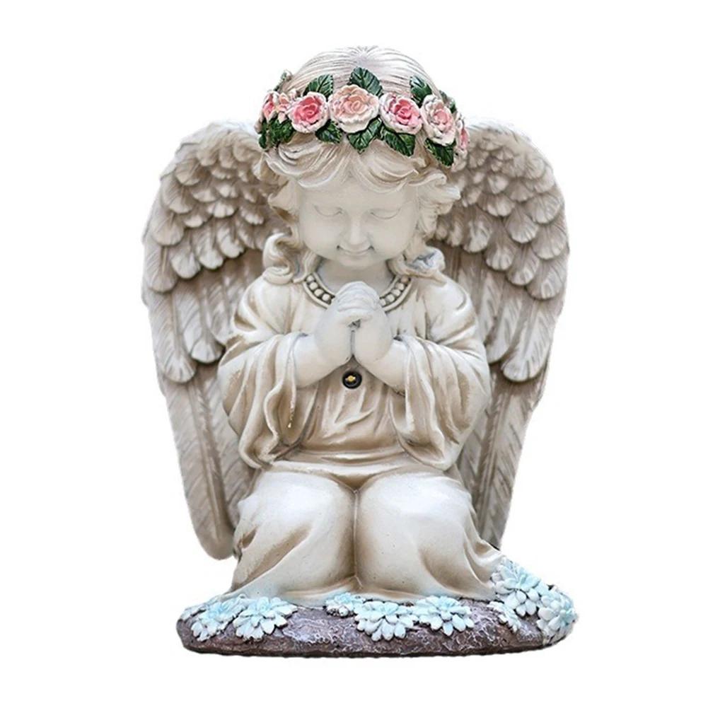 Solar Powered Angel Garden Statue Praying Angel Outdoor Garden Decoration 19*18*24 For Decorate Lawn Courtyard Terrace