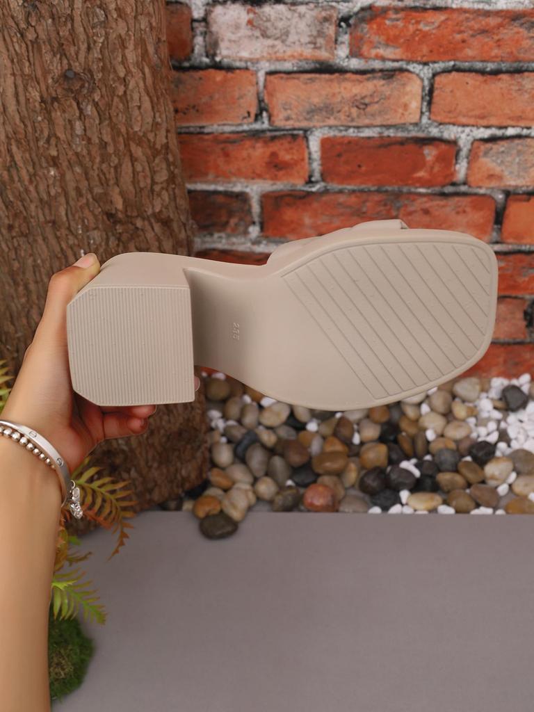 European-American Thick-Sole Chunky Heel Square Toe Sandals - Women's Summer High-Heeled Wide-Strap Slippers