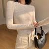 Apricot Long Sleeve Lace Knitwear Women's Autumn Winter Fashion Slim Fit Base Layer Top