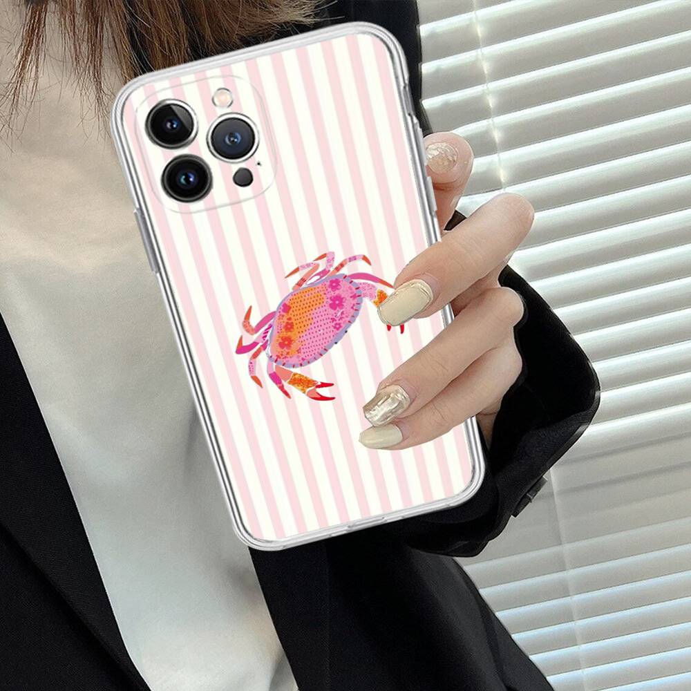 Marine Life Crabs Lobsters For IPhone 11 12 13 14 15 16 17 Pro Max Plus Air Transparent Clear Shockproof Case