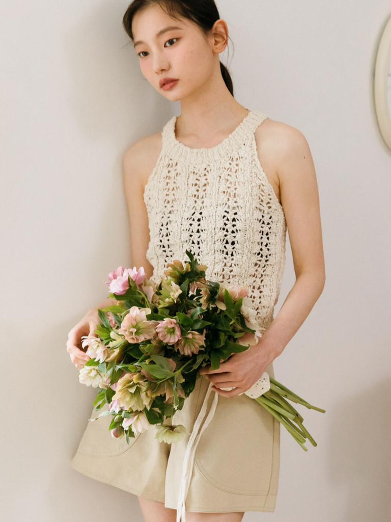 TINKNIT Slub Cotton Halter Knit_Beige