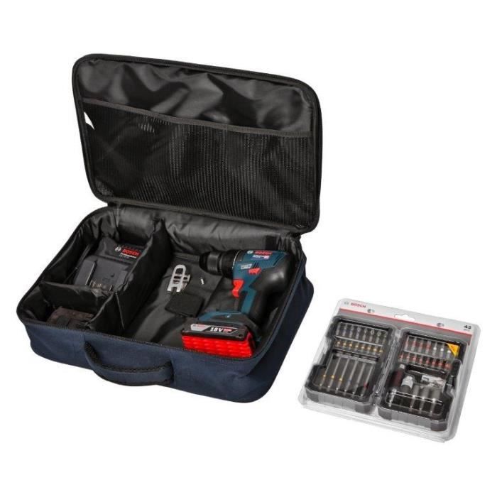 Bosch Professional GSR 18V-50 Cordless Drill/Driver + 2 X 2.0Ah Batteries + GAL 18V-20 Charger + 43 Accessories